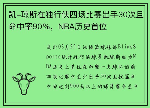 凯-琼斯在独行侠四场比赛出手30次且命中率90%，NBA历史首位